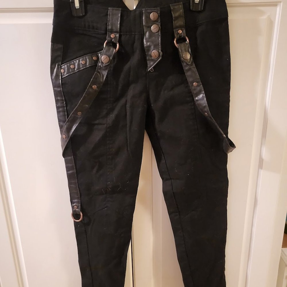 Lip Service Black Strapped Brass Buckle Skinny Pants Size 27